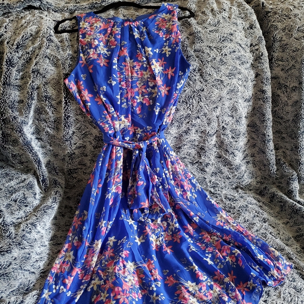 Blue/ pink floral mid calf dress